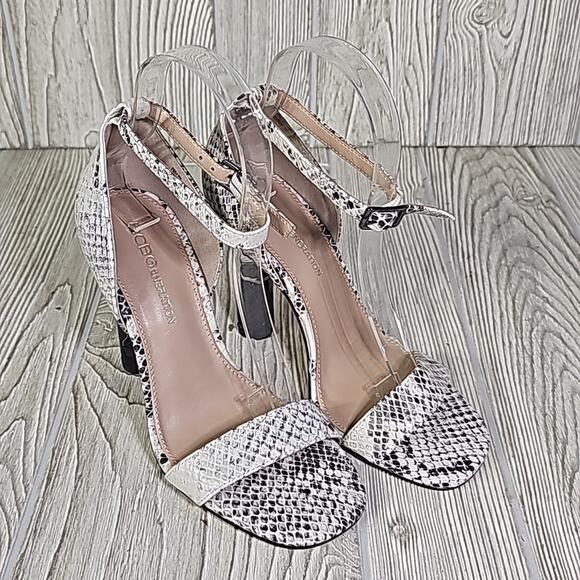 BCBGeneration Lexana Snakeprint Leather Ankle Strap Heeled Sandals Womens 5 NEW - Picture 9 of 13